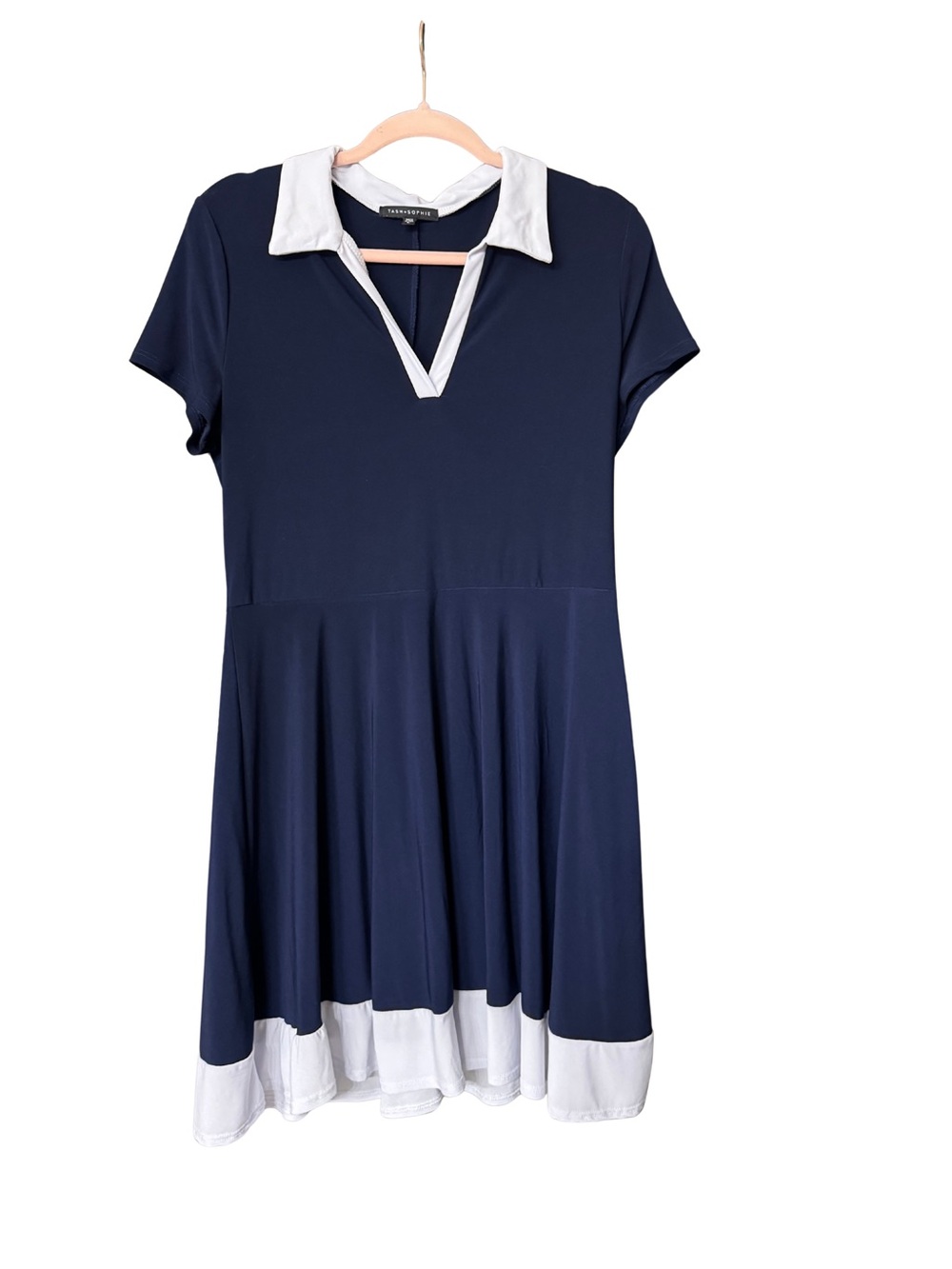 Navy and White Contrast Collar Fit & Flare Dress